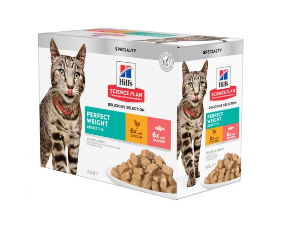 Hill's Science Plan Cat Adult Perfect Weight Nassfutter Multipack Huhn & Lachs 4 x 12 x 85g