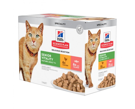 Hill's Science Plan Cat Vitality Mature 7+ Multipack 6x Huhn 6x Lachs
